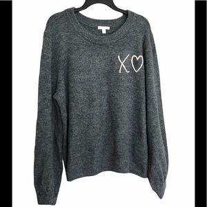 LC Lauren Conrad Charcoal Gray Sweater with Light Pink 'XO' Heart